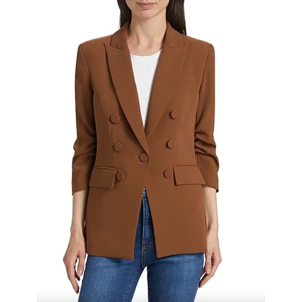 Veronica Beard Tomi Double Breasted Blazer Ruched Sleeve Jacket | Size 6 | $698